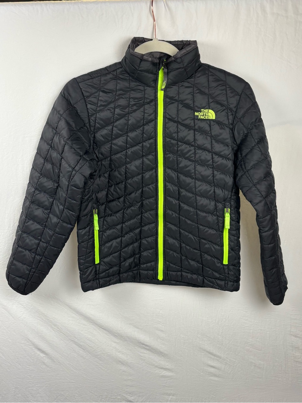 The North Face Kids' Boys Medium 10/12 Black Quilted Jacket with Neon Green Trim